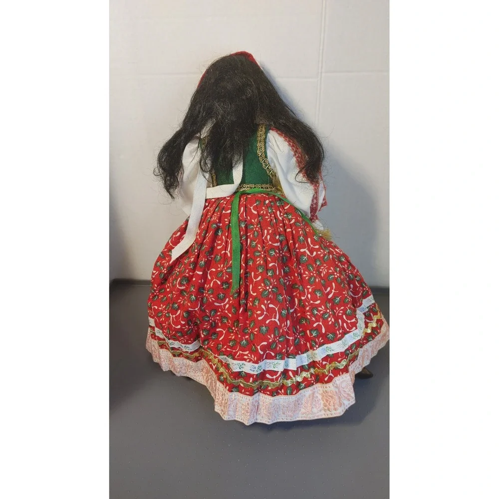 Porcelain Doll Folk Art 16in Red Great Traditional Costume Seated